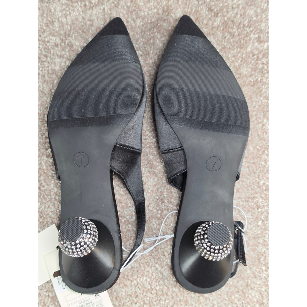 A New Day Simone Black Satin Slingback Orb Rhinestone Heel Pumps Mens 7 - Picture 6 of 6